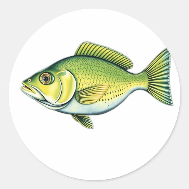 Vivid Green Fish with Wave Patterns Classic Round Sticker (Front)