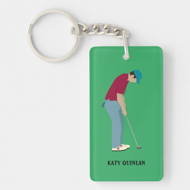 Vivid Green Golfing Themed Key Ring (Front)