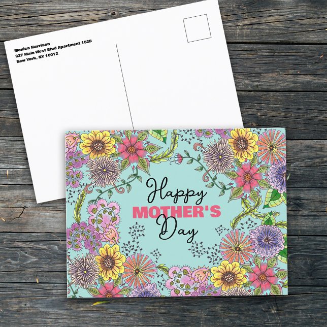 Vivid Intricate Doodle Flowers Mother's Day Postcard (Creator Uploaded)