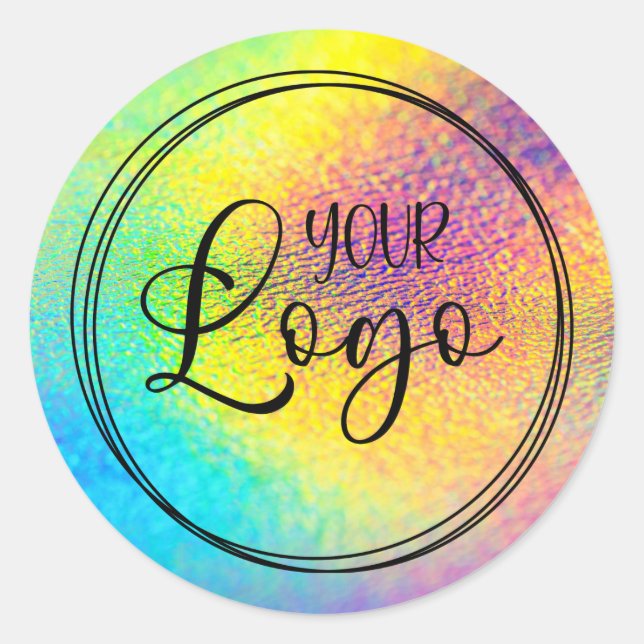 Vivid Iridescent Holographic Foil Logo Classic Round Sticker (Front)