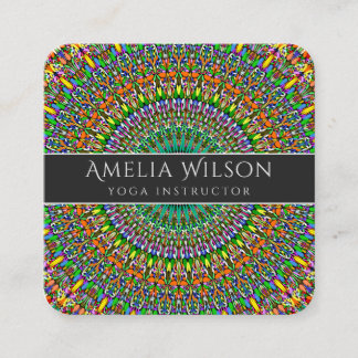 Vivid Jungle Garden Mandala Square Business Card