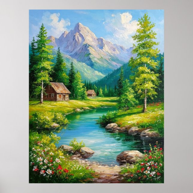 Vivid Landscape With Mountains, River Scenery Poster (Front)