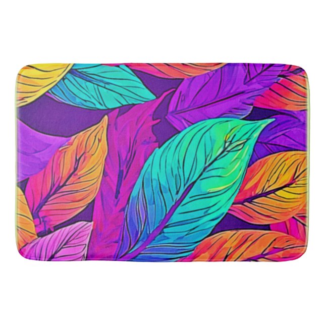 Vivid Leaf Pattern Bath Mat (Front)