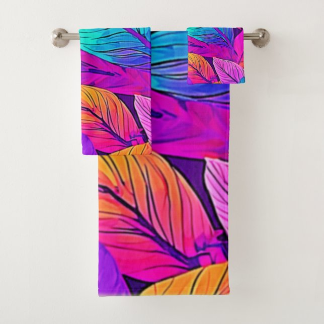 Vivid Leaf Pattern Bath Towel Set (Insitu)
