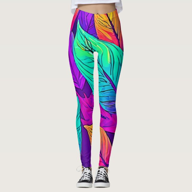 Vivid Leaf Pattern Leggings (Front)