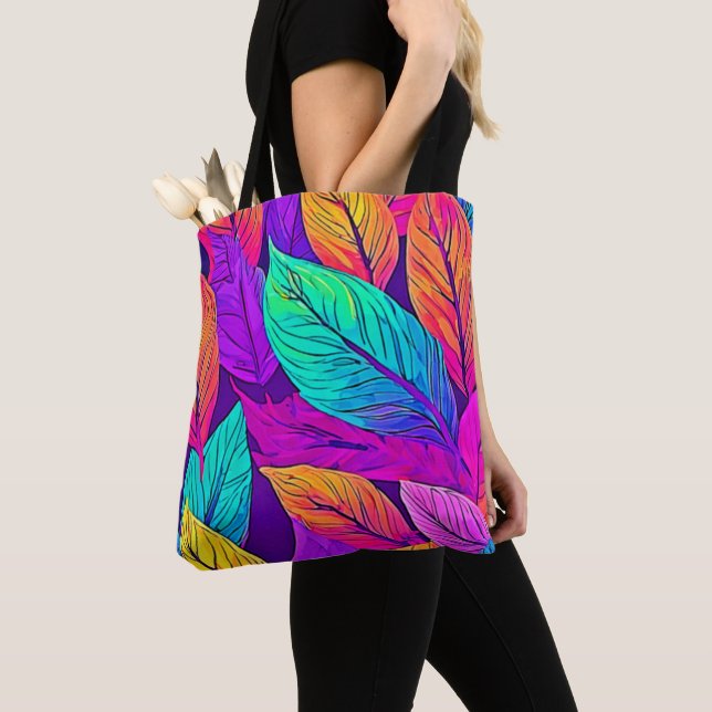 Vivid Leaf Pattern Tote Bag (Close Up)