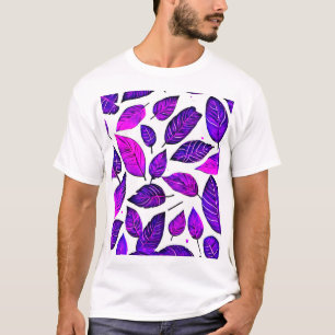 Vivid Leaves Cartoons: Purple Pink & Blue T-Shirt