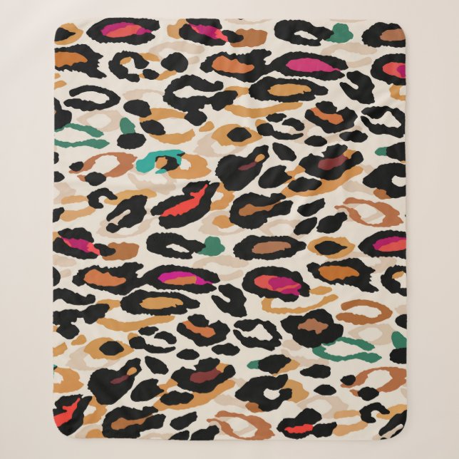 Vivid Leopard Animal Prints Sherpa Blanket (Front)