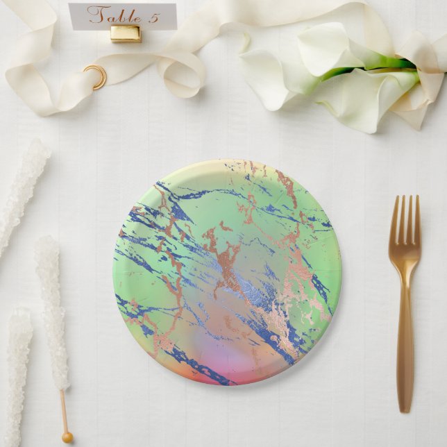 Vivid Marble | Colourful Bold Pastel Watercolor Paper Plate (Wedding)