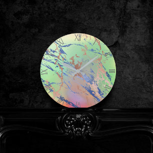 Vivid Marble   Colourful Bold Pastel Watercolor Round Clock