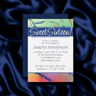 Vivid Marble   Vibrant Colourful Ombre Sweet 16 Invitation