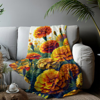 Vivid Marigolds Floral Sherpa Blanket