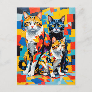 Vivid Modern Cubist Cats Art Postcard