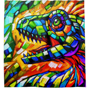 Vivid Mosaic Dinosaur Portrait Shower Curtain
