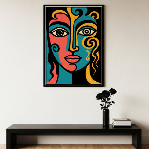 Vivid multicolor cubist abstract face art poster