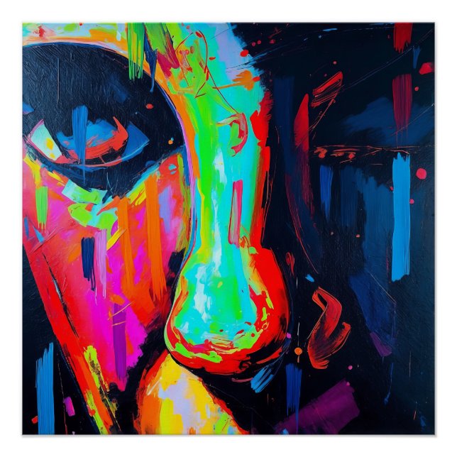 Vivid Neon Expression Abstract Face Modern Artwork Poster (Front)
