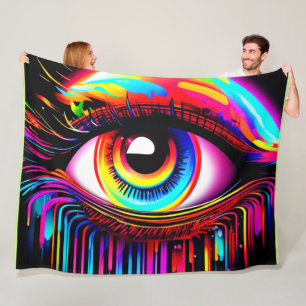 Vivid Neon Eye with Melting Colours Fleece Blanket