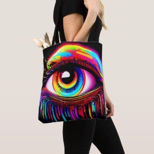Vivid Neon Eye with Melting Colours Tote Bag