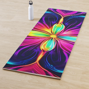 Vivid Neon Floral Mandala Art Yoga Mat