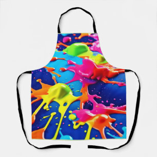 Vivid Neon Paint Splatter Explosion Art Apron