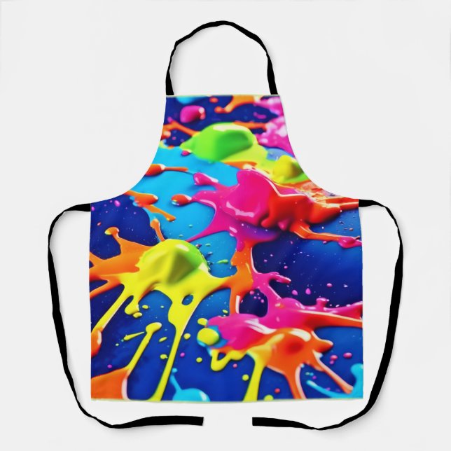 Vivid Neon Paint Splatter Explosion Art Apron (Front)
