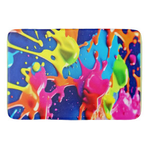 Vivid Neon Paint Splatter Explosion Art Bath Mat