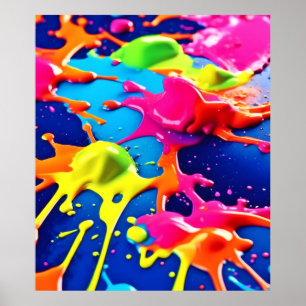 Vivid Neon Paint Splatter Explosion Art Poster