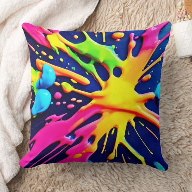 Vivid Neon Splashes Cushion (Blanket)