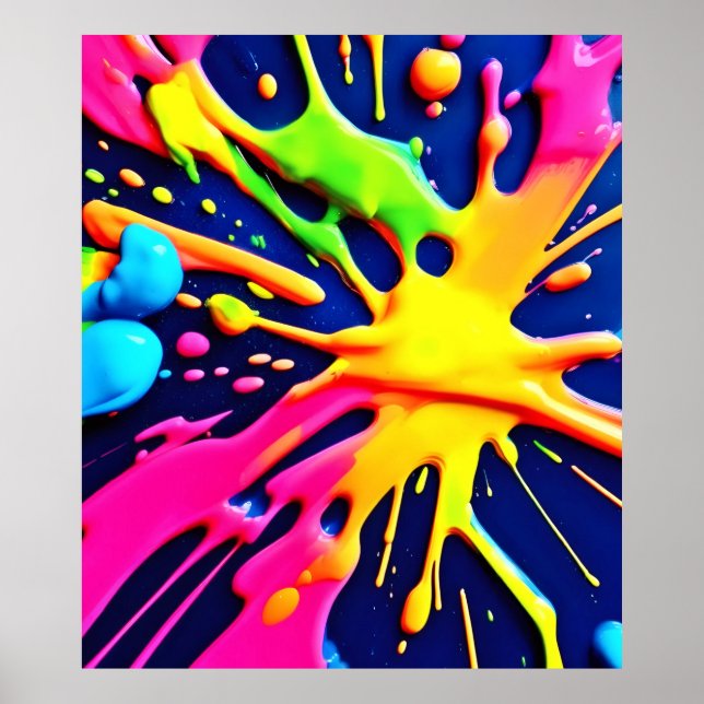 Vivid Neon Splashes Poster (Front)