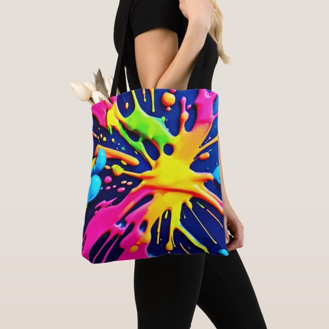 Vivid Neon Splashes Tote Bag (Close Up)