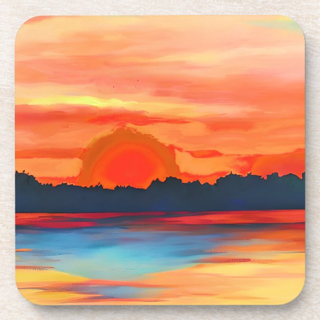 Vivid Ocean Sunset in Fiery Orange Coaster (Front)