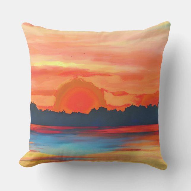 Vivid Ocean Sunset in Fiery Orange Cushion (Front)