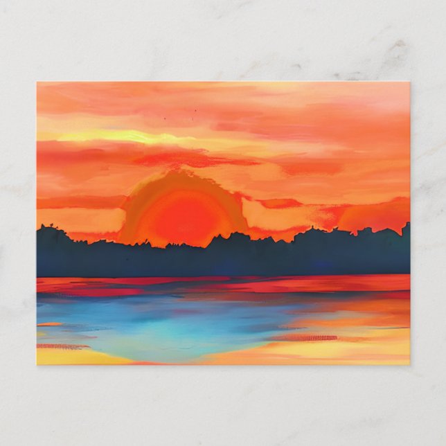 Vivid Ocean Sunset in Fiery Orange Postcard (Front)