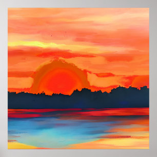 Vivid Ocean Sunset in Fiery Orange Poster