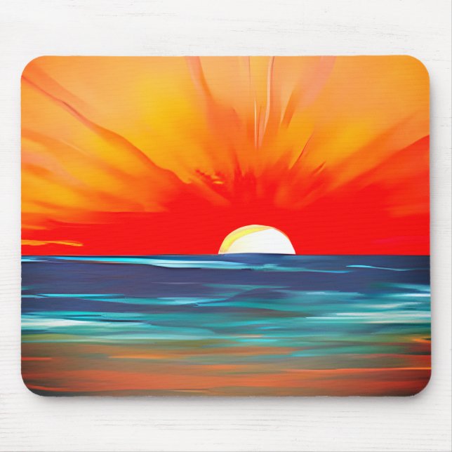Vivid Ocean Sunset in Orange and Blue Mouse Pad (Front)