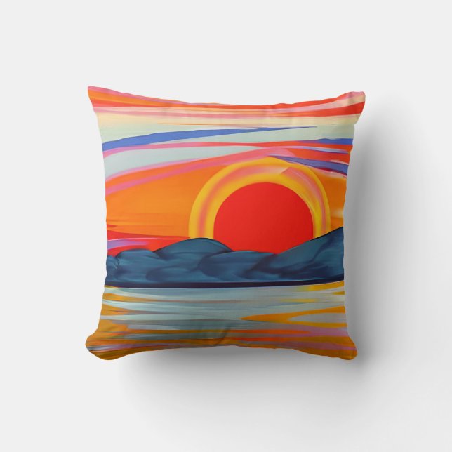 Vivid Ocean Sunset Over Mountains Cushion (Front)