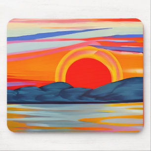 Vivid Ocean Sunset Over Mountains Mouse Pad