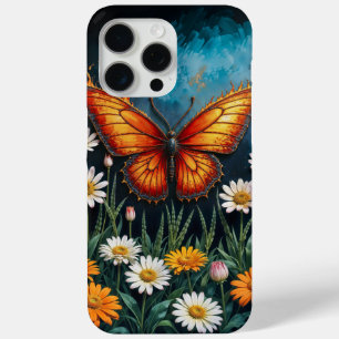 Vivid orange insect butterfly chamomile flowers iPhone 15 pro max case