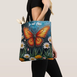 Vivid orange insect butterfly chamomile flowers tote bag