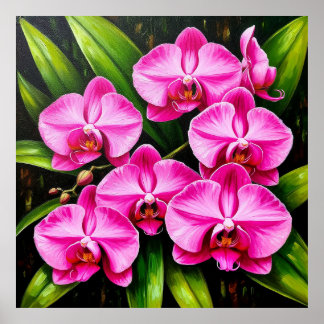 Vivid Orchid Flowers in a Lush Green Environment Poster