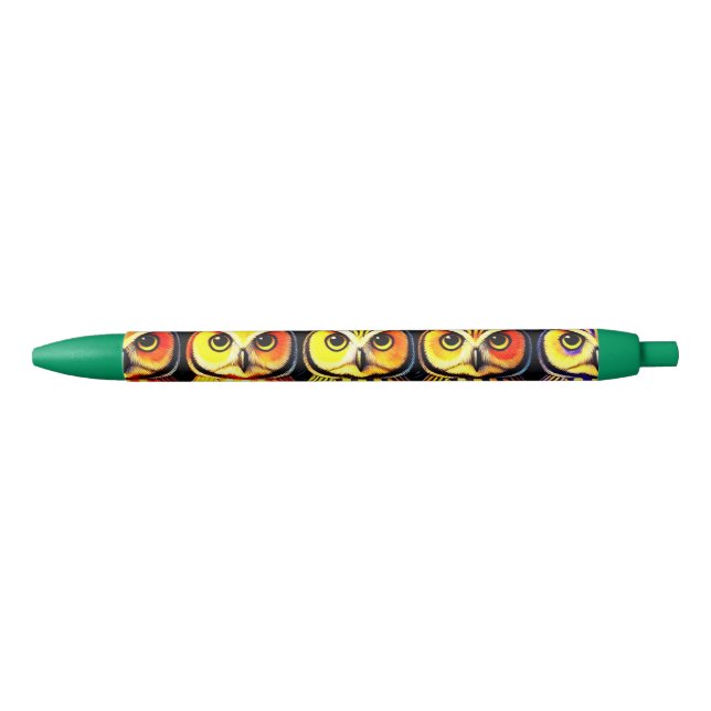 Vivid Owl Pattern Design Black Ink Pen (Front)