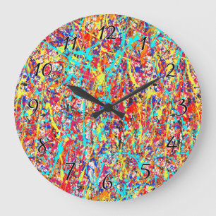 Vivid Paint Splatter Abstract Large Clock