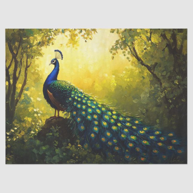 Vivid Painting of a Peacock Decoupage Tissue Paper (Front)