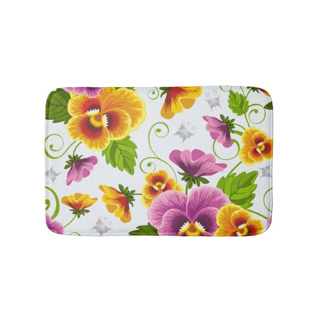 Vivid pansy flowers bath mat (Front)