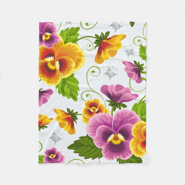 Vivid pansy flowers fleece blanket (Front)