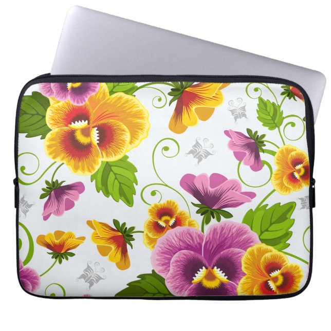 Vivid pansy flowers laptop sleeve (Front)