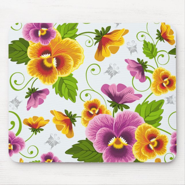 Vivid pansy flowers mouse pad (Front)