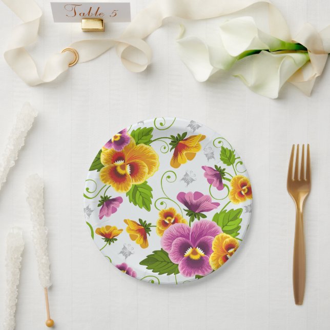 Vivid pansy flowers paper plate (Wedding)