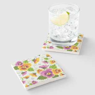 Vivid pansy flowers stone coaster