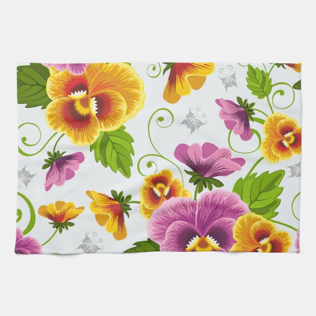 Vivid pansy flowers tea towel (Horizontal)